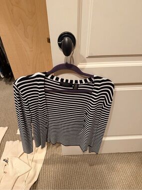 Dana Buchman Striped Open-Front Cardigan in Black and White